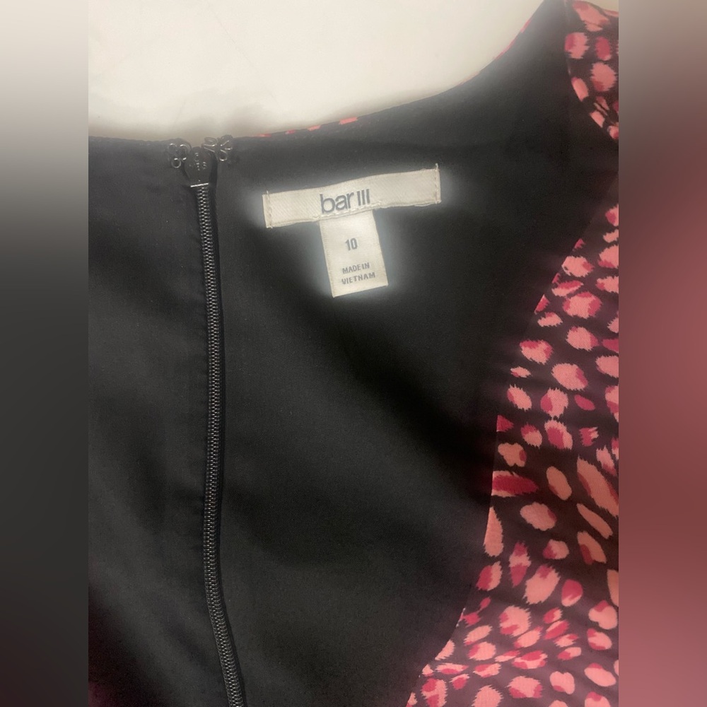 Bar III Pink Black Animal Print Ruffle Mini Dress Size 10 - Picture 10 of 13